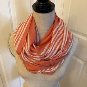 ORANGE & WHITE STRIPED Look Silk And Cotton Blend Infinity Scarf
